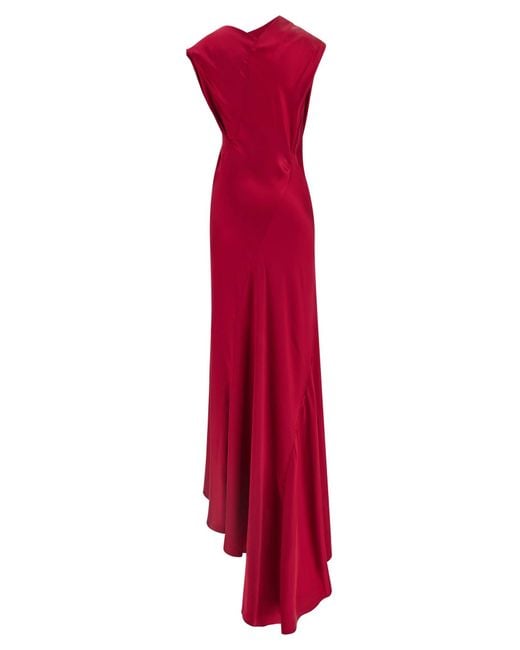 Alberta Ferretti Red Silk-Effect Satin Evening Dress With Curled Neckline