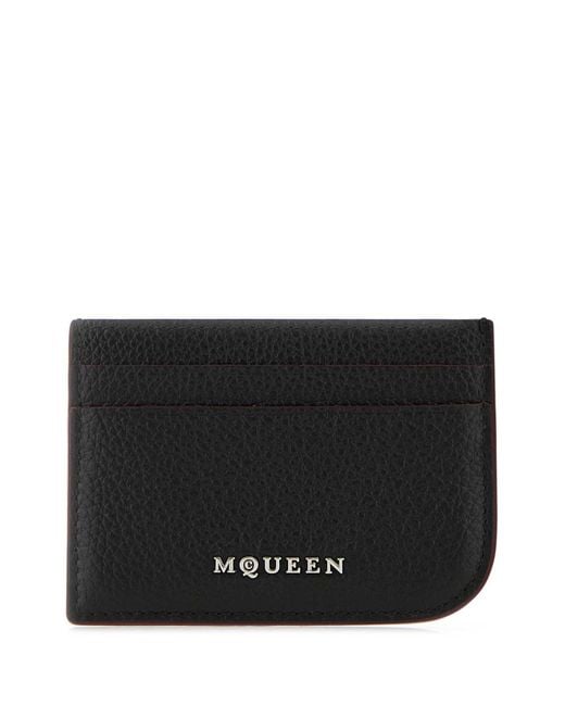 McQueen Black Leather Card Holder for men