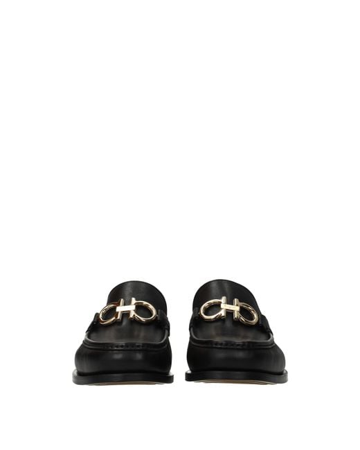 Ferragamo Black Rolo Moccasins Leather