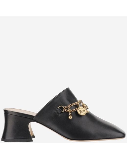 Chloé Black Heeled Mules "Charms"