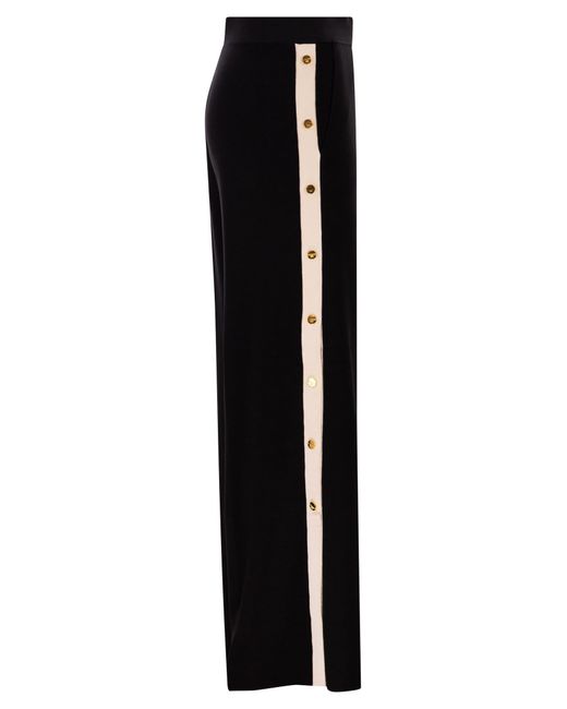 Elisabetta Franchi Black Knitted Trousers With Shiny Viscose Stripes