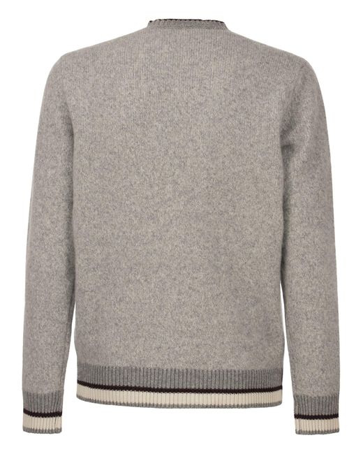 Peserico Gray Round Neck Sweater In Wool Silk And Cashmere Boucle' Patterned Yarn