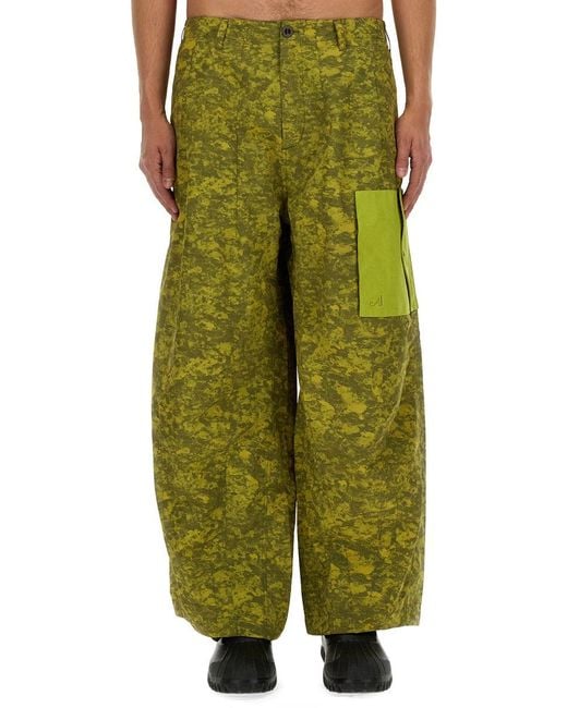 C P Company Green Wide-Leg Cargo Pants With Textured Pattern for men