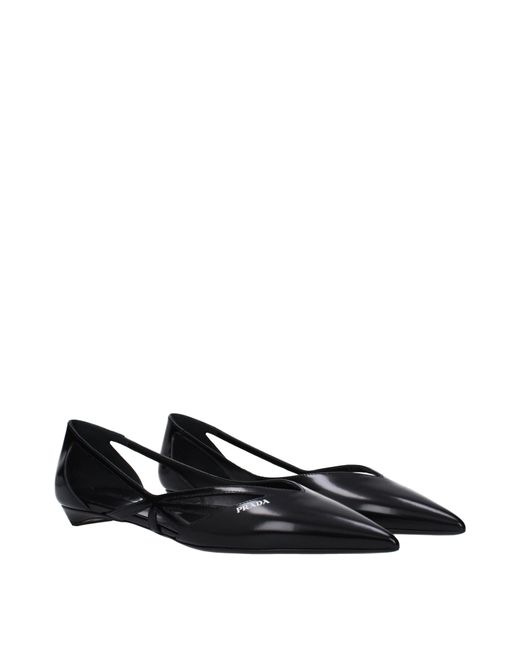 Prada Black Pointed Toe Cut-Out Leather Ballerina