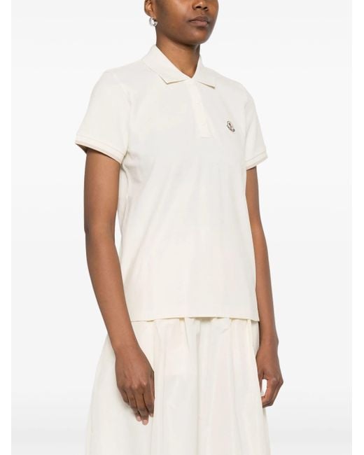Moncler White Logo Patch Polo Shirt
