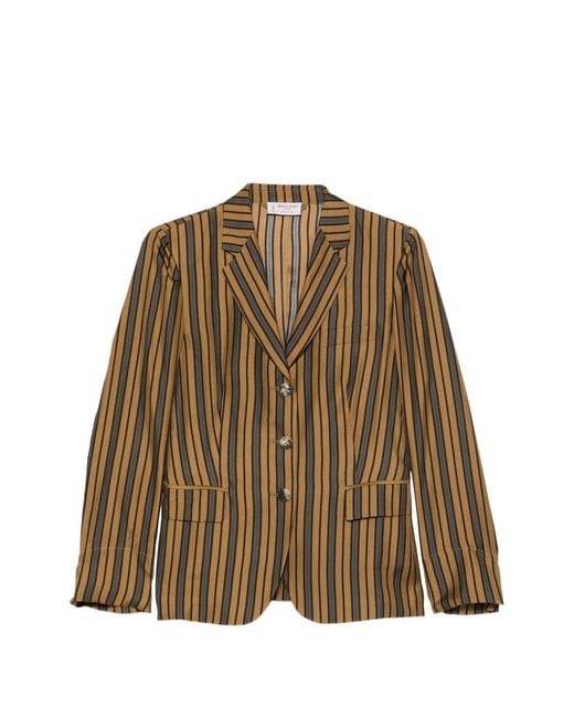 Alberto Biani Brown Striped Silk Blazer Jacket