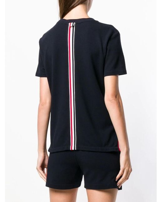 Thom Browne Black Relaxed Fit Short Sleeve Tee W/ Center Back Rwb Stripe