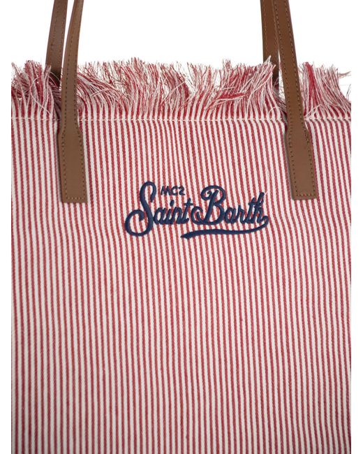 Mc2 Saint Barth Pink City Shopper Bag With Stripes And Embroidered Logo