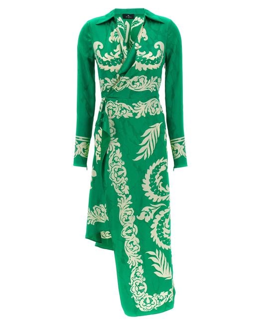 Etro Green Florales Midi -Kleid