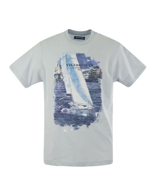 Vilebrequin Blue Cotton T Shirt With Frontal Print