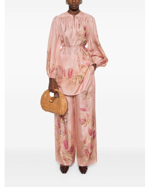 Zimmermann Cascadiaanse Gedrukte Zijden Broek in het Pink