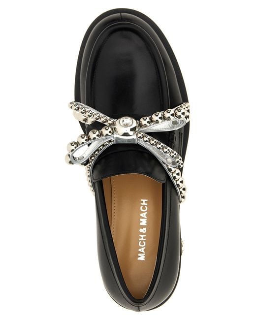Mach & Mach Black 'Crystal Studs' Loafers