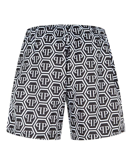 Philipp Plein Black Polyester Swimsuit in het Blue voor heren