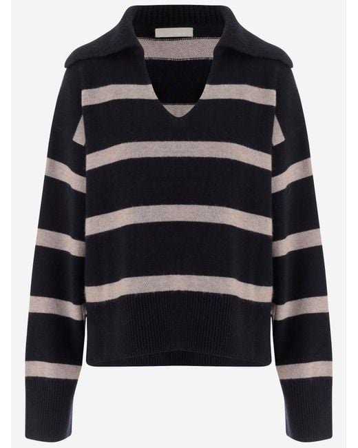 Allude Blue Wool And Cashmere Striped Sweater