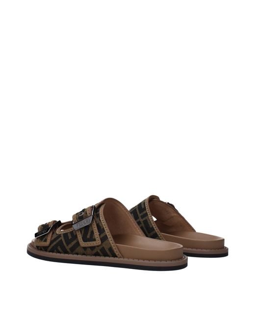 Fendi Brown Ciabatte E Zoccoli Uomo Tessuto Marrone/Nero