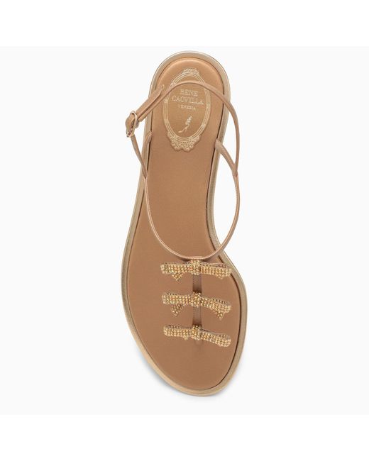 Rene Caovilla Brown Golden Leather Sandal With Bows