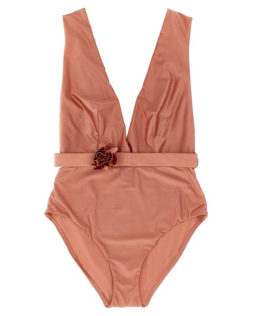 Zimmermann 'lucky Plunge Flower' One Piece Swimsuit in het Orange