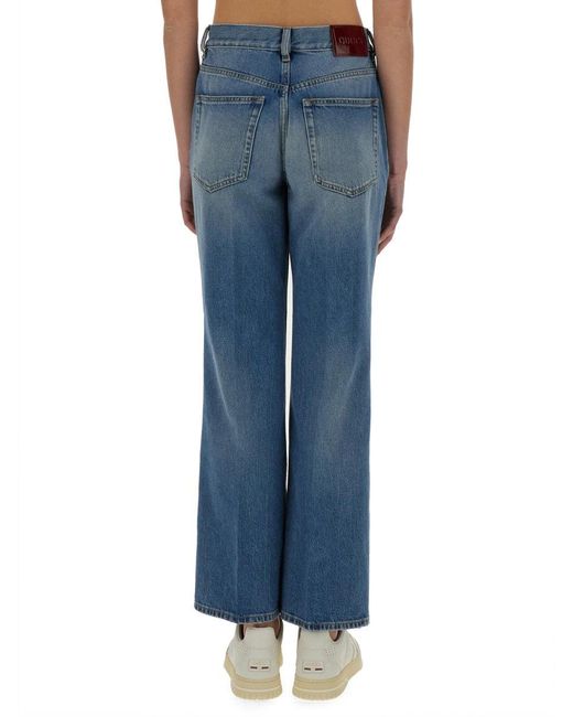Gucci Blue Denim Pants With Logo Label