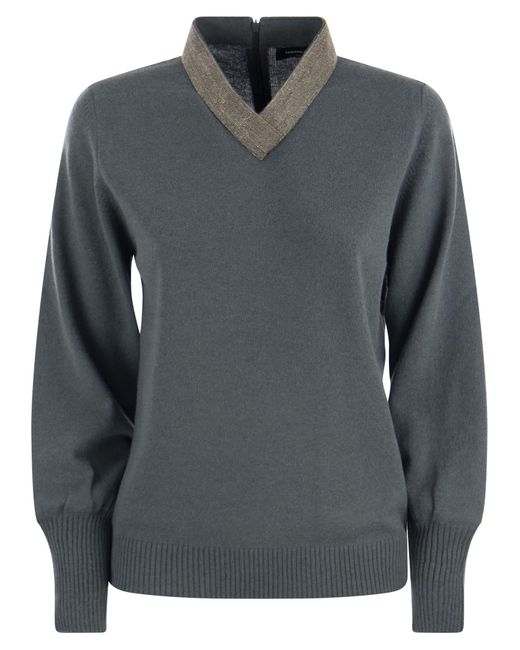V Sweater con collar Fabiana Filippi de color Gray