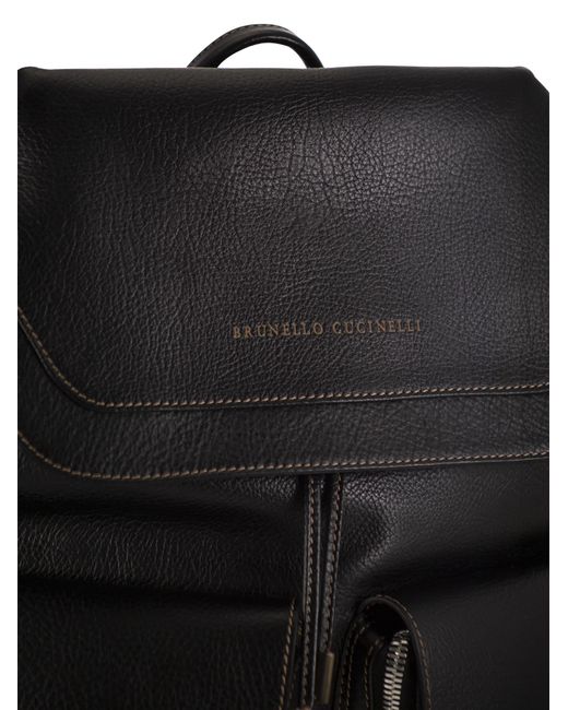 Brunello Cucinelli Black Leather Backpack for men