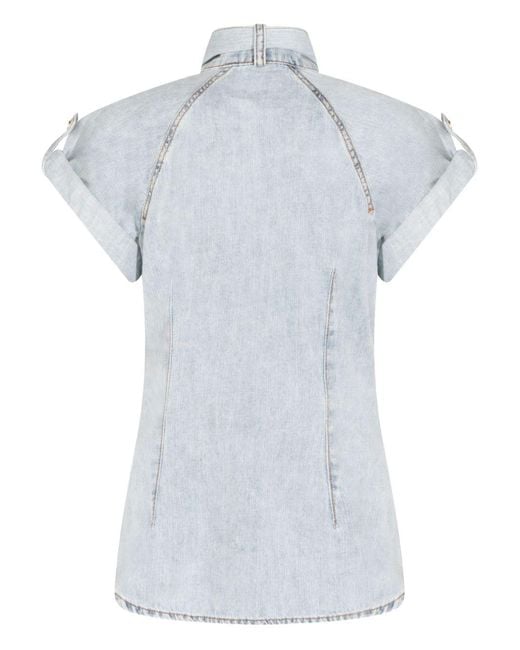Zimmermann White Bow-Tie Denim Top