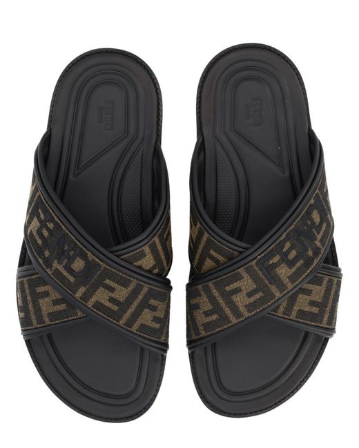 Fendi Black Slide Con Logo for men