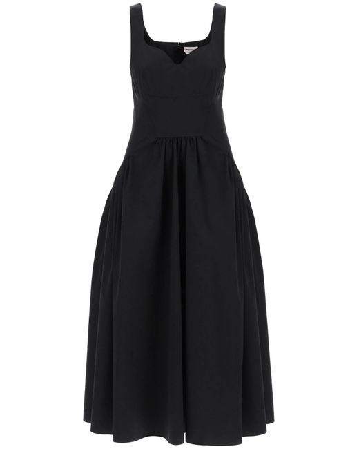 Midi Poplin Dress in di Alexander McQueen in Black