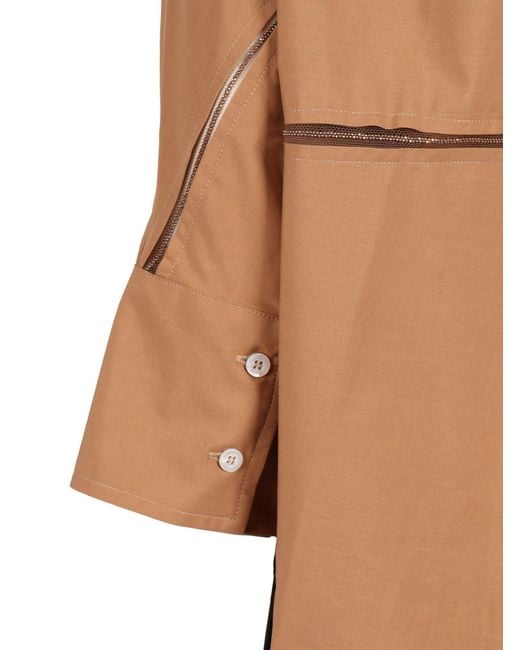 Fabiana Filippi Brown Poplin 3/4 Sleeve Shirt With Tulle And Filo Diamante Detail