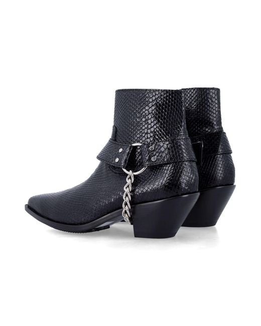 Junya Watanabe Blue Python-Effect Leather Western Ankle Boots With Chain