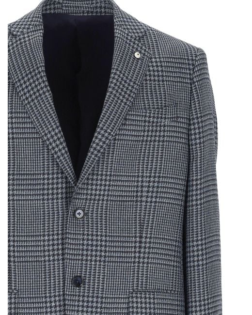 L.b.m. 1911 Blue Single Breasted Checked Jacket for men