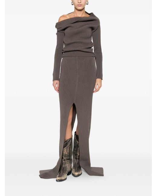 Rick Owens Brown Wool Off-Shoulder Sweater