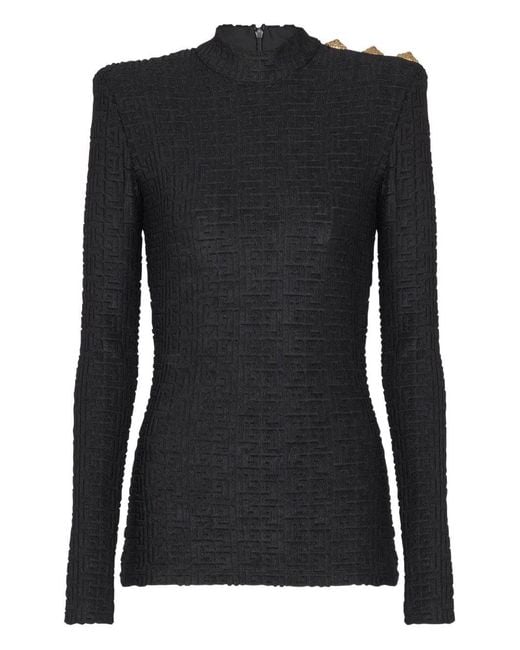Balmain Black Monogram High-Neck Top