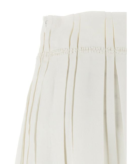 Jil Sander White Pleated Linen Midi Skirt