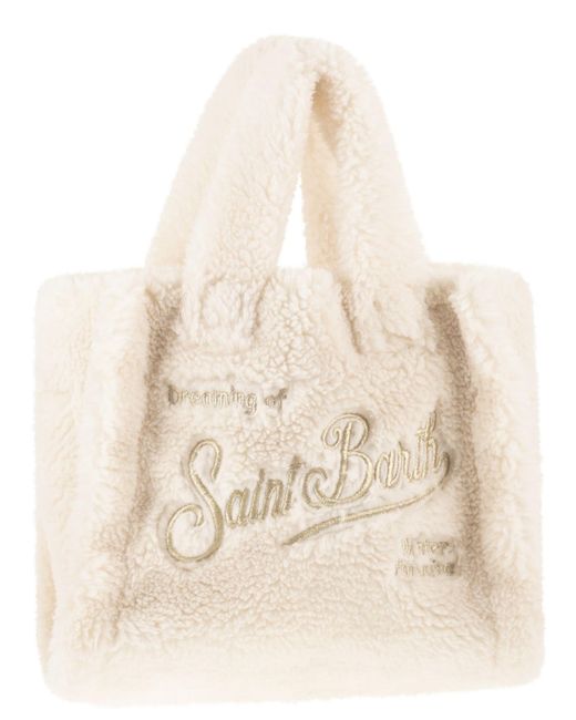 Mc2 Saint Barth Natural Vanity Mini Teddy Sherpa Handbag With Logo