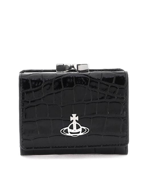 Croc geprägte Leder -Brieftasche Vivienne Westwood en coloris Black