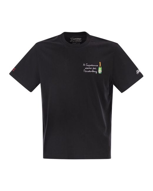 Mc2 Saint Barth Black Arnott Cotton T Shirt With Embroidery for men