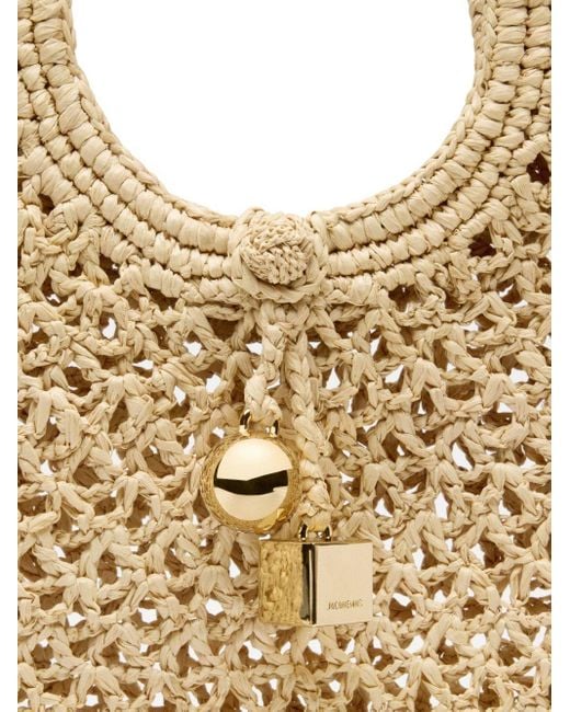 Jacquemus Le Petit Rond Spiaggia Rafia Handtas in het Metallic