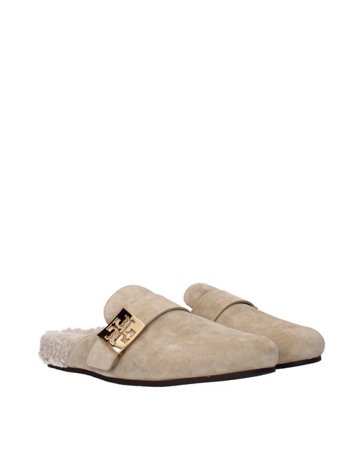 Tory Burch Natural Slippers & Hooves Mellow Suede/Hazelnut