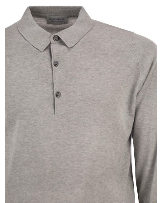 John Smedley Gray Bradwell Cotton Long Sleeved Polo Shirt