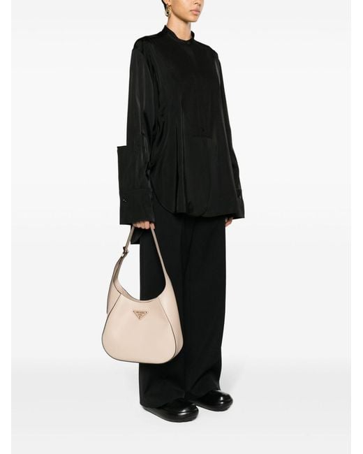 Prada Natural Triangle-Logo Leather Shoulder Bag
