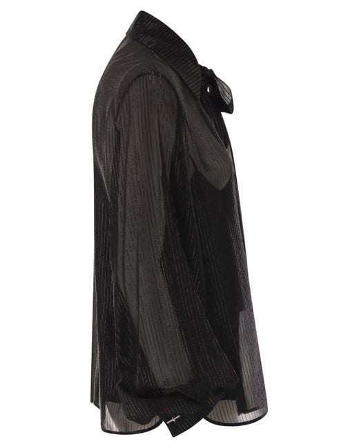 Max Mara Black Scafati Striped Silk Chiffon Blouse