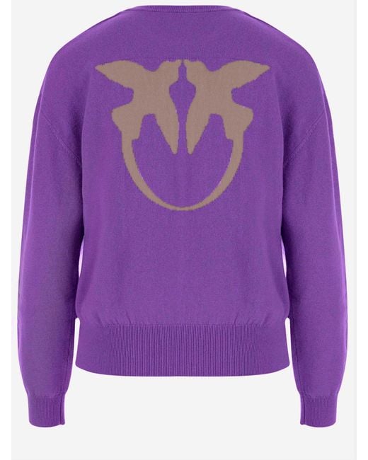 Pinko Purple Wool And Cashmere Logo Sweater