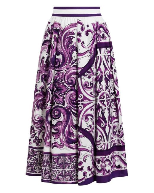 Maiolica estampado de algodón largo falda larga Dolce & Gabbana de color Purple