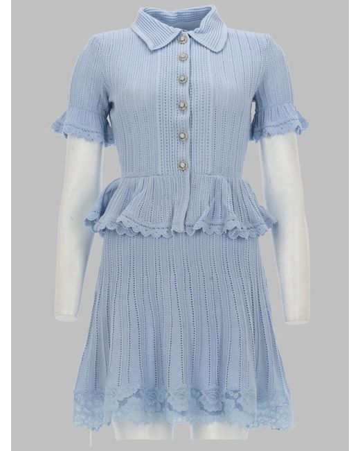 Self-Portrait Blue Mini Dress With Intricate Detailing