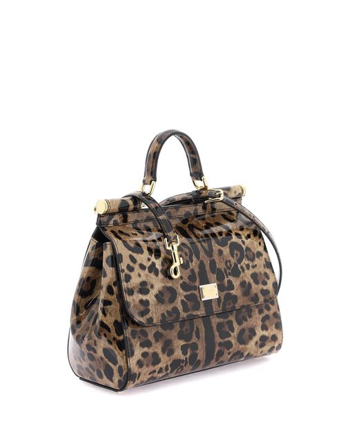 Borsa Leopard in pelle "Sicilia" di Dolce & Gabbana in Black