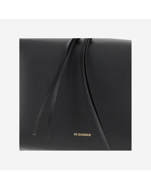 Jil Sander Black Leather Shoulder Bag With Logo
