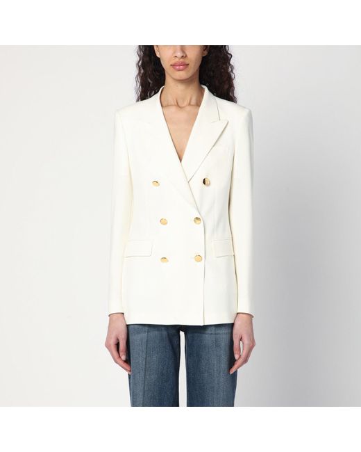 Tagliatore White Double-Breasted Wool-Blend Jacket