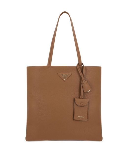 Prada Brown Triangle Logo Leather Tote Bag