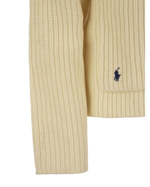 Polo Ralph Lauren Ribbed Wool En Cashmere Cardigan in het Natural