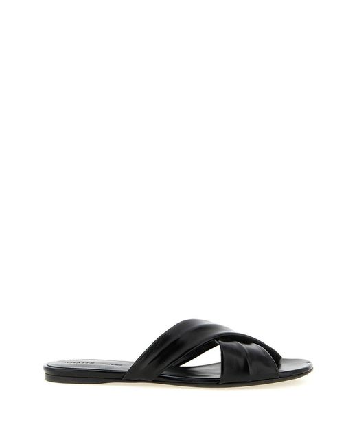 Khaite Black Liria Leather Flat Sandals